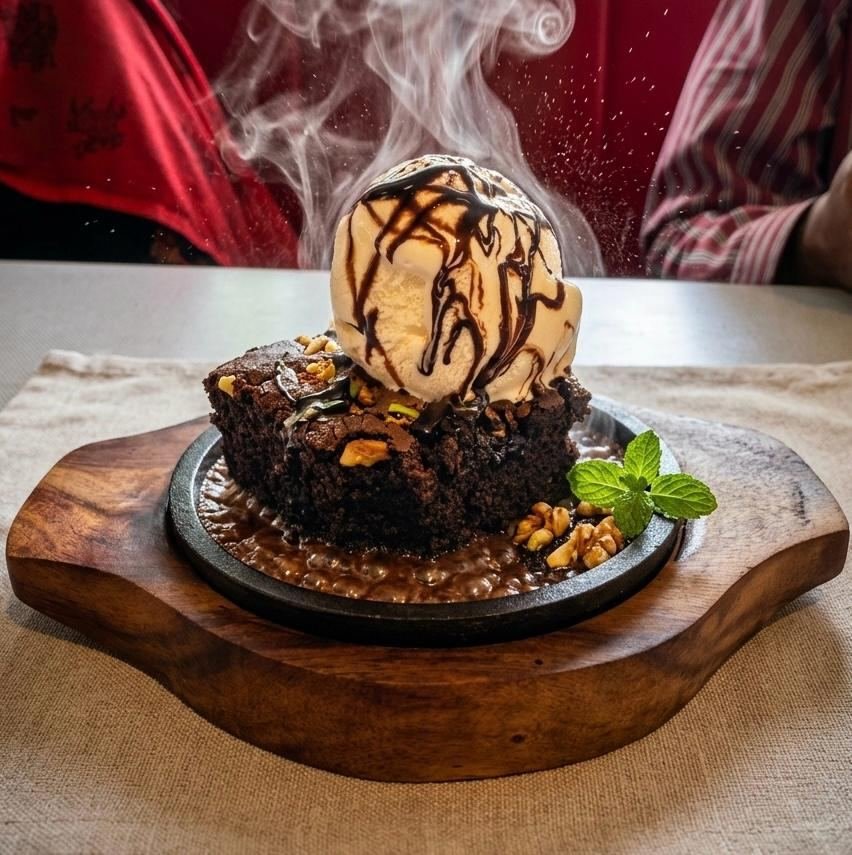 Sizzling brownie with vanilla ice cream